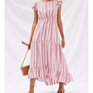 Maeve Pink and White Striped Maxi Dress